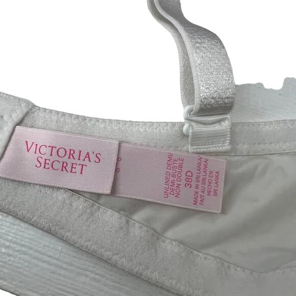 Victoria Secret White Unlined Demi Lace Underwire Bra Size 38D - Picture 4 of 7
